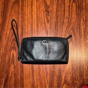 kate spade Black Pebbled Leather Zip-Around Wristlet Wallet